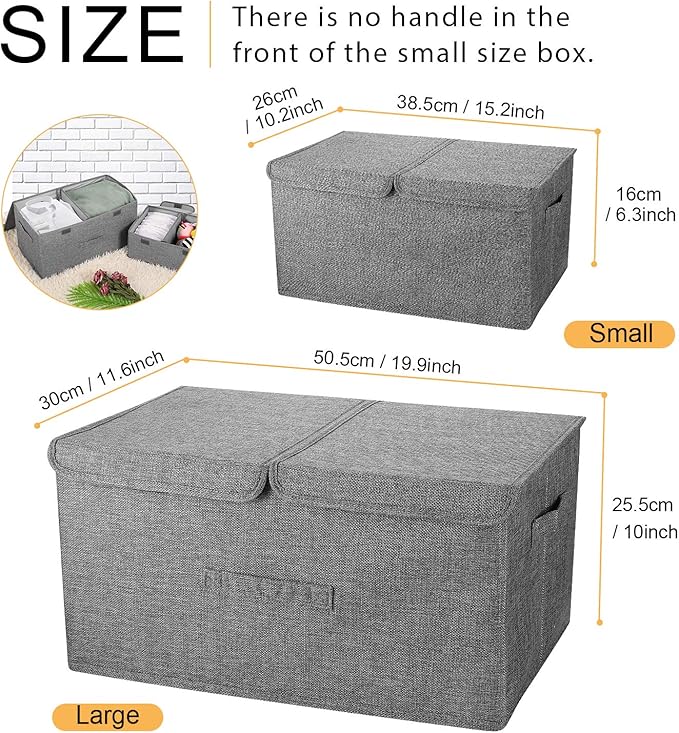 2 Pack Large Storage Boxes with Lids and Handles, Collapsible Linen Storage Bins Organizer Containers Baskets Cube with Removable Divider for Home Bedroom Closet Office (Green, Large)