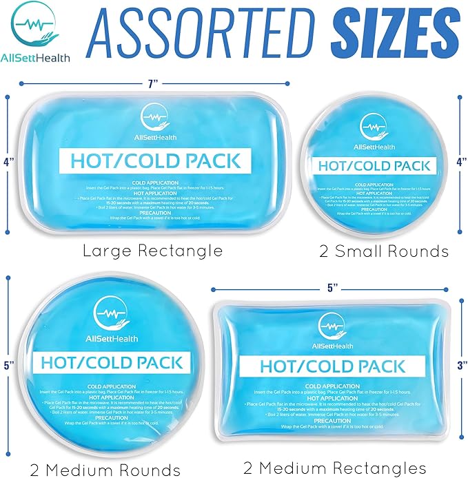Reusable Hot and Cold Gel Ice Packs for Injuries - Gel Cold Packs for Injuries - Multiple Shapes and Sizes 7 Variety Pack