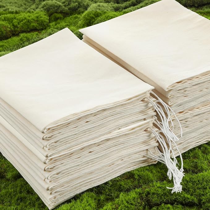 Tatuo 50 Pcs 18 x 20 Inches Cotton Bags with Drawstring Large Reusable Produce Bags Linen Empty Storage Pouches Canvas Fabric Sachet for Cloth Bread Food Storage