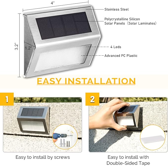 SOLPEX Solar Step Lights - 12 Pack Solar Powered Deck & Stairway Lights, Outdoor Fence Pathway Porch Garden (Warm White)