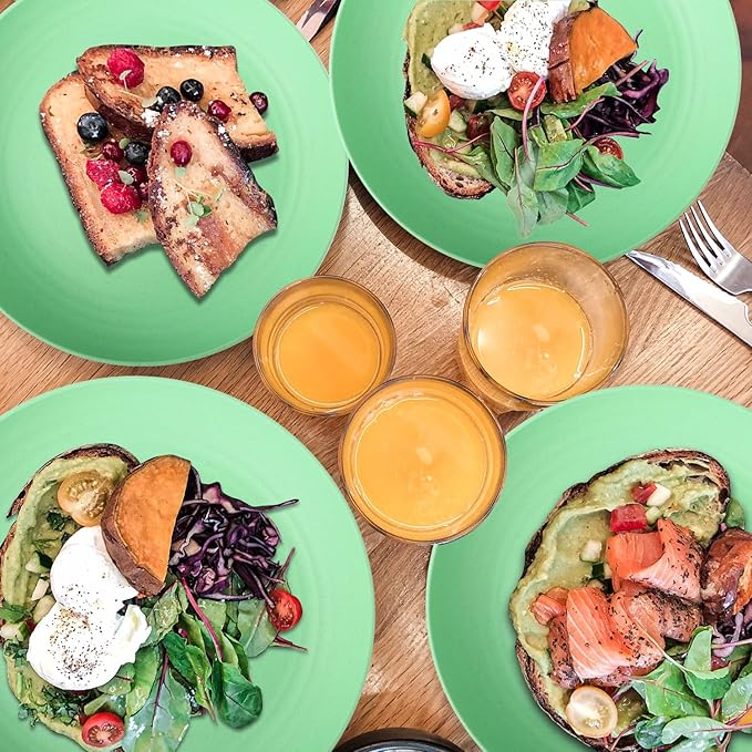 Wheat Straw Plates - 10 Inch Unbreakable Dinner Plates Set of 8 - Dishwasher & Microwave Safe Plastic Plates Reusable for Kitchen and Camping (Light Green)