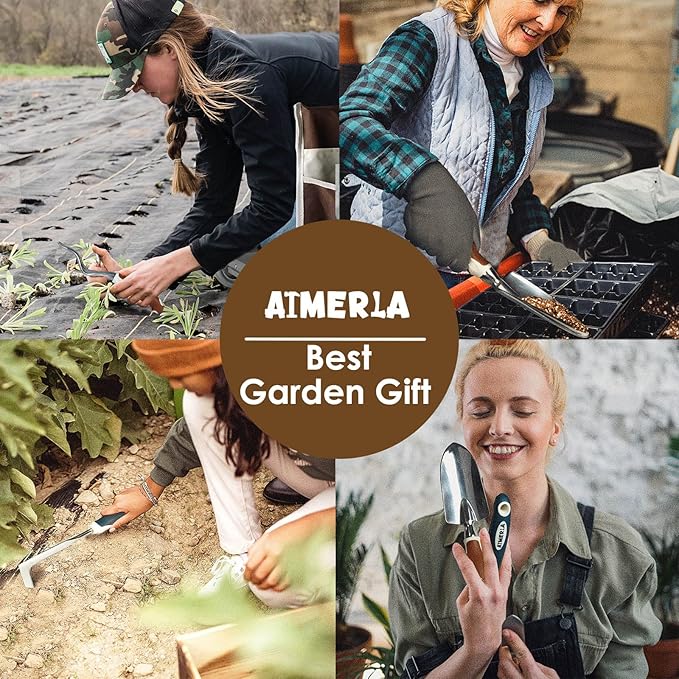 Gardening Tools Set of 9 Heavy Duty Garden Tools with Non-Slip Rubber Grip with Large Garden Bag for Tools Durable Hand Tools for Gardening, Weeding,Gardening Gifts for Women,Men