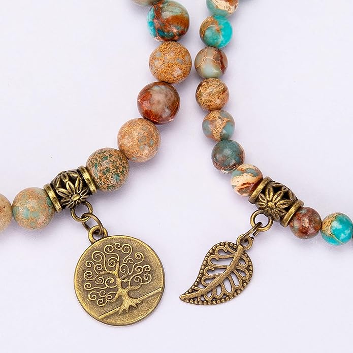 Bivei Natural Semi Precious Gemstone beads bracelet for women - Life Tree and Leaf Charm Energy Reiki Crystal Stretch Bracelets