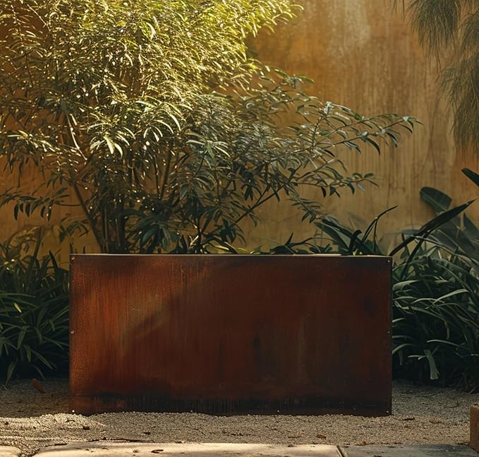 DIY CARTEL Corten Steel Rectangular Outdoor Planter Box, Rustic & Modern Farmhouse Design, Large Raised Metal Garden Bed for Commercial & Residential Use (36in x 12in x 16in)