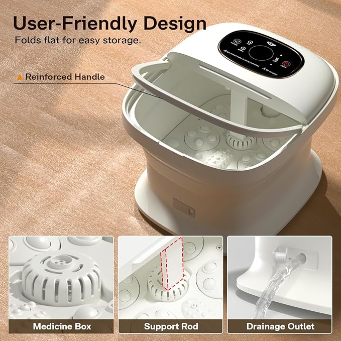 ALLJOY Collapsible Foot Spa Electric Rotary Massage, Foot Bath Massager with Heat, Bubble, Jet, Temp Control & Timer, Red Light, and 16 Shiatsu Massage Balls, Foot Soaking Tub for Stress Relief