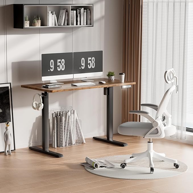 Furmax Electric Standing Desk, 47 x 24 Inches Height Adjustable Desk with Removable Casters, Home Office Computer Desk (Brown)