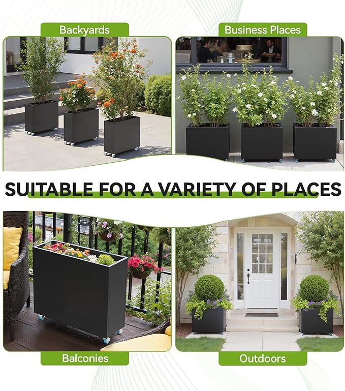 Rectangular Planter Box for Outdoor Indoor Patio Porch with Drainage Holes & Removable Shelf Black Flower Planter 35 x 12 x 26inch Modern Design for Plants Flowers Vegetables Fruits
