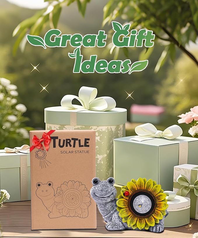 Solar Turtle Sunflower Light Garden Decor, Outdoor Statue Ornaments for Home Yard Lawn,Unique Gifts for Women Grandma Mom(Grey)