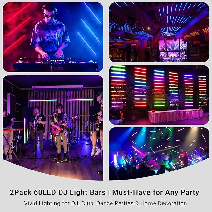 2Pack DJ Light Bars with Stand - 39" RGB Light Bar - Smart APP & Remote Control - Music Sync Timer Setting - Multiple Placement Options Suitable for Party Events Stage Gaming Living Room Decor