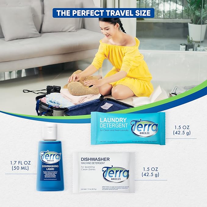 Travel Laundry Detergent & Dish Soap | Terra Breeze 1-Shoppe Amenities Kit | Dish Soap, Laundry Soap | 180 Pieces