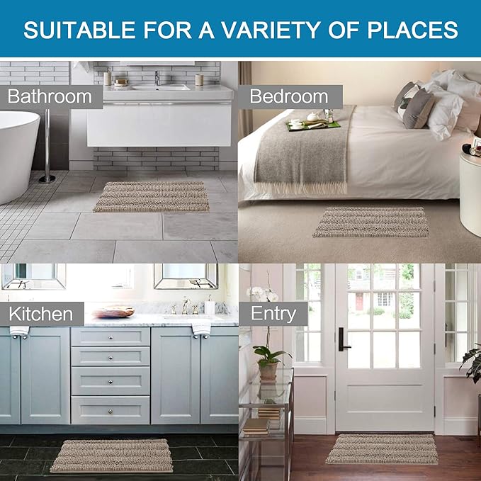 H.VERSAILTEX 2 Piece Bathroom Set Bathroom Rugs Bath Mats Sets Super Absorbent Chenille Striped Bath Mats Non Skid Machine Wash Dry Rugs for Bathroom Floor(Taupe, 24 x 36 Plus 20 x 32 - Inches)