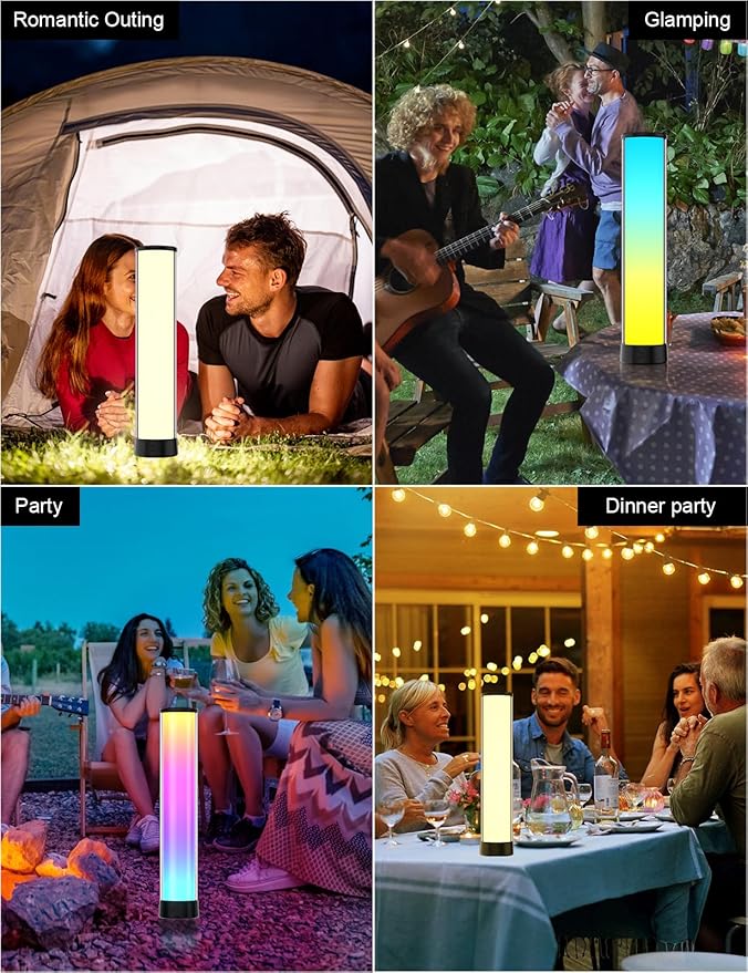 Rechargeable Table Lamp, RGB IC LED Light Bar with APP & Remote Control, 32cm TV Backlights with Music Sync, Color Changing Ambient Lighting for Bedside Table, Desk, Monitor, Gaming Black