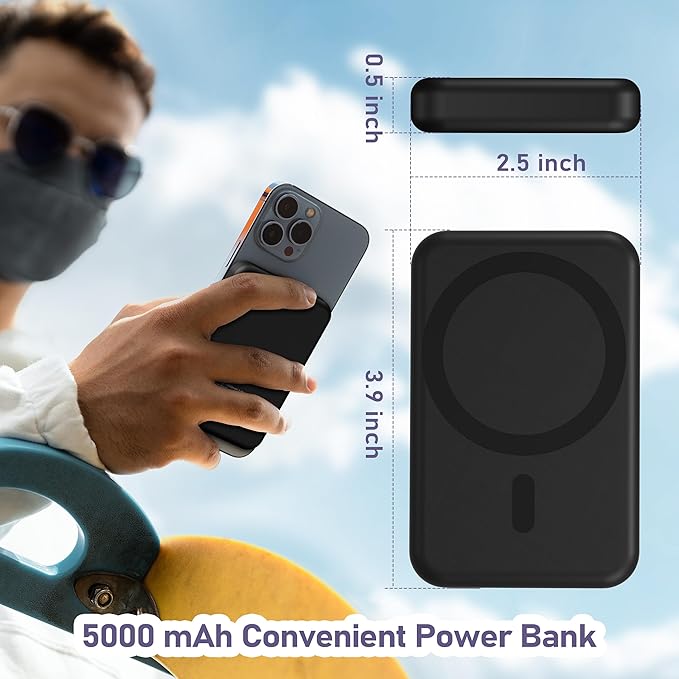 3 in 1 Wireless Charging Station: 5000mAh Removable Power Bank Charger Stand for iPhone/Apple Watch/Airpods - Portable Magnetic Battery Pack for Air 17 16 15 14 13 12 Series