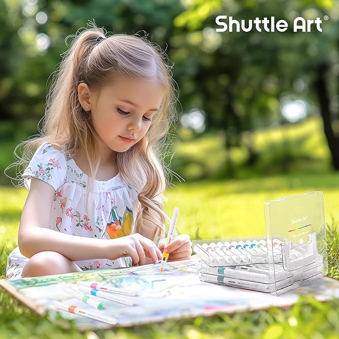 Shuttle Art 36 Markers Acrylic Marker Organizer, Portable 3-Layer Transparent Storage Box, Stackable Pen Holder for Art Supplies,Ideal for Home, Office & School Desk Organization