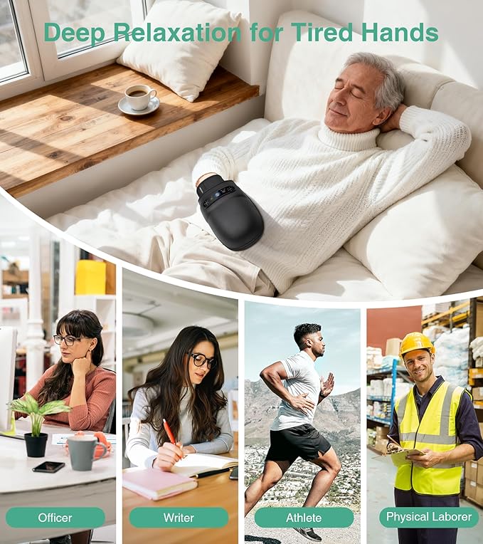 Medcursor Hand Massager, Hand Massager with Heat and Compression for Carpal Tunnel and Stiff Joints, Pain Relief from Wrist to Palm and Finger, Gifts for Women Men (Rechargeable)
