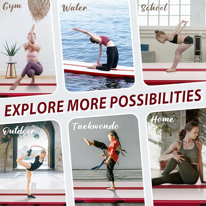 Tuxedo Sailor Inflatable Gymnastics Mat with Electric Pump, Storage Bag, Repair Kit–Air Mat for Home Training, Cheerleading, Yoga