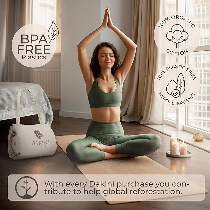 Acupressure Mat and Pillow Set with Extra Mini Accupressure Massage Mat - Acupuncture Mat Full Body - Accupoint Mat for Back Pain (Natural Cotton)