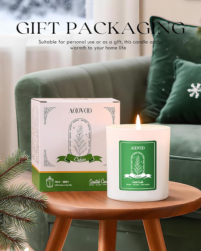 AOOVOO Cedar Scented Candles for Women - Aromatherapy Candle with Crystals Inside, 10oz Soy Candles for Home Scented, Birthday Gifts Candle for Women Mom