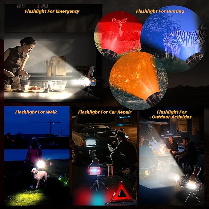 8 Modes Spotlight 300000 Energy Saving Function, More Than 60 Hour Standby Time LED Flashlight, 360° Adjustable Tripod and IPX68 Waterproof for Camping Hunting Emergency Walking