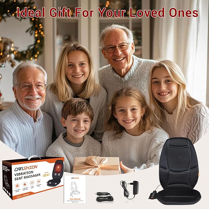 Back Massager for Chair, Vibration Massage Seat Cushion, Heated Seat Cover for Lower Back, Seat Warmer for Pain Relief, Chair Massager for Office, Gift for Men Women
