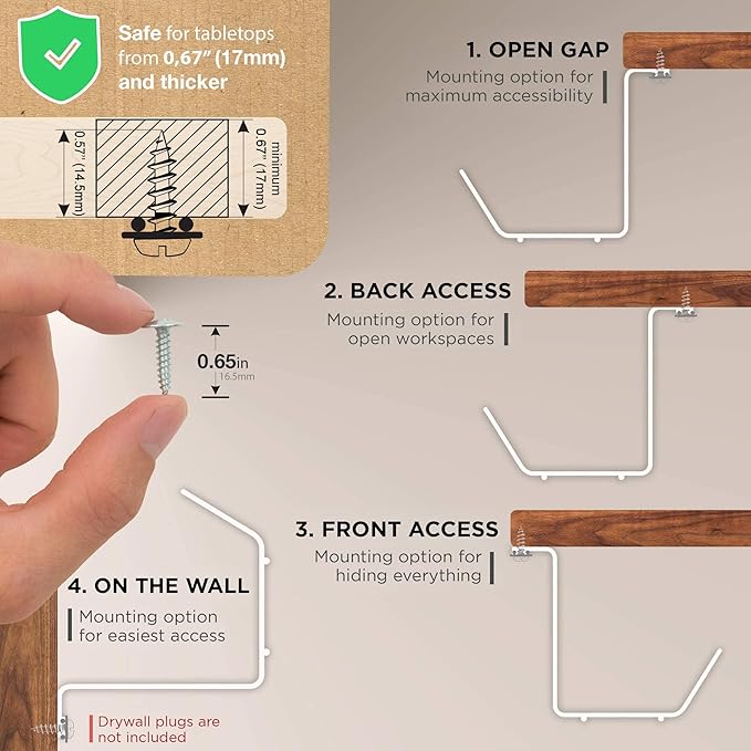 Compact Under Desk Cable Tray Organizer – Wire Management Set, White (2-Pack, 12")