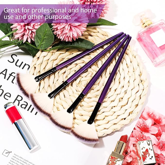 9 Pieces Facial Fan Mask Brushes, Soft Facial Applicator Brushes Tools for Peel Glycolic Makeup for Mud Cream(Purple)