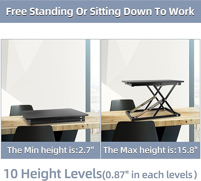 Standing Desk Converter, Height Adjustable Sit Stand Desk Converter, Fully Assembled Monitor Desk Riser for Standing or Sitting, Black, Pattern
