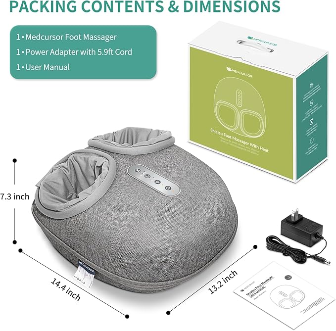 Medcursor Foot Massager Machine with Heat, Shiatsu Deep Kneading, Delivers Relief for Tired Muscles and Plantar, Multi-Level Settings & Adjustable Intensity for Home or Office Use, Gifts for Women Mom