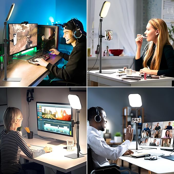 Video Conference Lighting, 180 LED Video Light with 3 Color & 5 Brightness & Timmer for Video Recording, Webcam Light Phone Holder for Laptop Computer Online Meeting, Video Calls, Live Streaming
