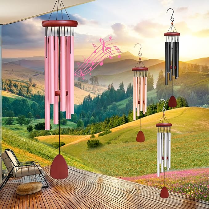 Large Aluminium Wind Chimes Outside, Soothing Melodic Memorial Sympathy Wind Chime, Suitable Outdoor Garden Decor, Gift for Mom Women Neighbors (Pink Wind Chimes-36)