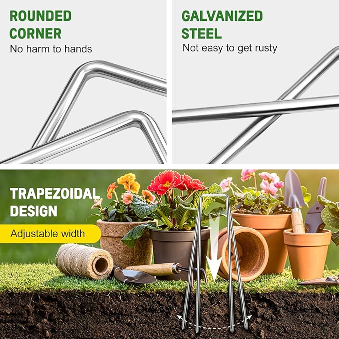 6 Inch Heavy Duty Galvanized Garden Staples, 11 Gauge Landscape Fabric Stakes with Adjustable Width for Weed Barrier, Sod, Fencing and Outdoor Decoration (25)