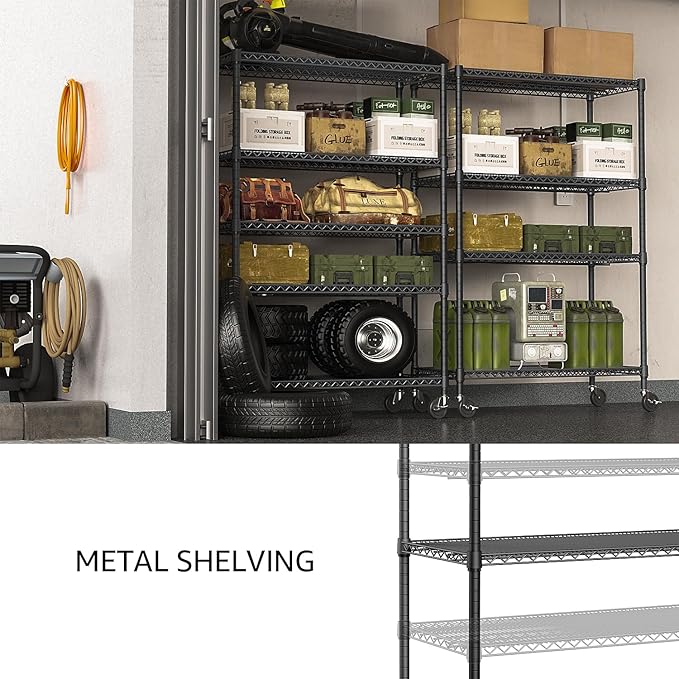 IZEUK Garage Shelving Wide Storage Shelves 4 Tier Metal Shelves 3200 LBS Heavy Duty Adjustable Utility Shelf Rack Black 23.6" D x 53.1" W x 73.6" H