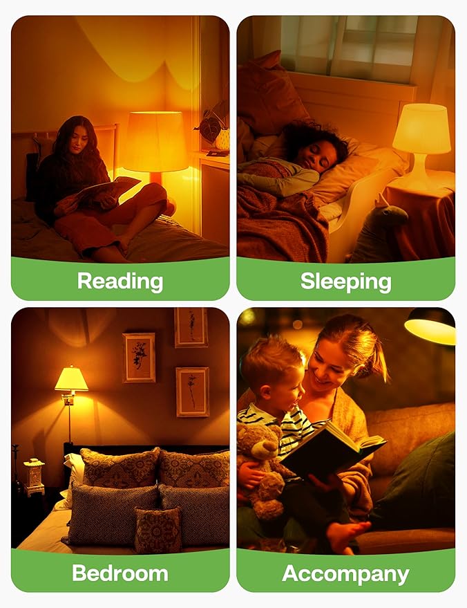 Amber Light Bulbs for Sleep: 9W Amber Warm 1800K, Blue Blocking Dim Bulbs 60W Equivalent, E26 Bulb for Mood Soothing, Bedroom and Baby Nursery Light, 2 Pack