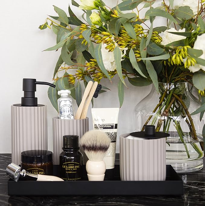 Bathroom Accessory Set, Gray Bathroom Accessories Set, Black Bathroom Accessories Sets Complete, Bathroom Assesssories Set, Farmhouse Bathroom Decor, Bathroom Soap Dispenser Set, Boho Bathroom Decor