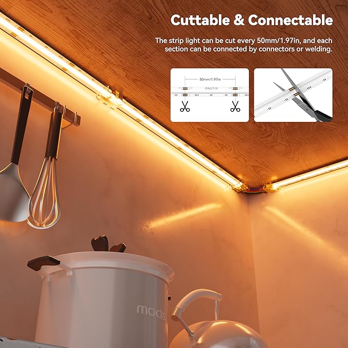 PAUTIX RGB COB LED Strip Light 32.8ft/10m,UL Listed 24V Color Changing Light Strips with 840LEDs/m Multicolor Flexible Tape Lights for TV,Room,Bedroom,Party DIY Decoration(Power Supply Not Included)