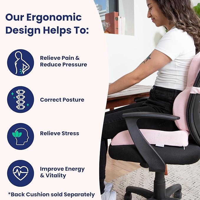 COUSHY|Ergonomic Seat Cushion-Use As Car Seat Cushion/Office Desk Accessories| Chair Cushions for Dining Chairs-Home Office Chair Cushion Supporting Other Sciatica Pain Relief Devices(Black, Standard)