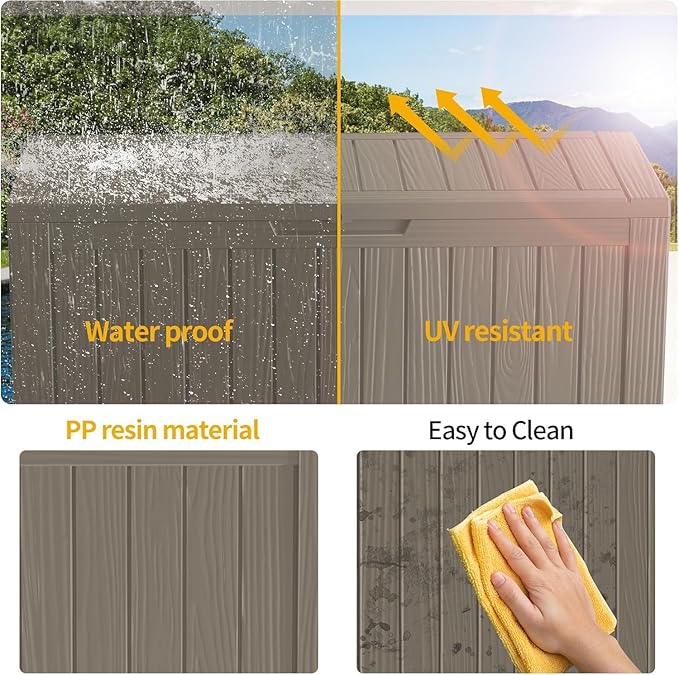 Heavy-Duty 150 Gallon Waterproof Deck Storage Boxes for Outdoor - Patio Deck Box & Pool Storage Organizer, Lockable Resin Chest for Cushions & Tools, UV-Resistant, Slate Grey