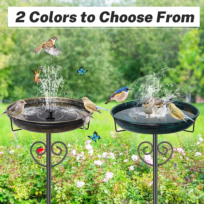 Metal Bird Bath for Outside, Standing Garden Bird Bath Bird Feeder Bowl with 5-Pronged Stake, Detachable Birdfeeder Bath for Outdoors Garden Patio Yard Lawn Decor (Vintage Green)
