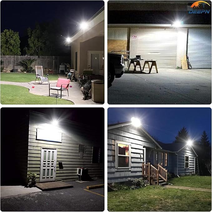 Deepn Solar Lights Outdoor, IP66 Waterproof Street Lights Outdoor, 6500K Dusk to Dawn Solar Security Flood Lights Motion Sensor with Remote Control for Yard, Entryway Garage, Porch 3 Pack