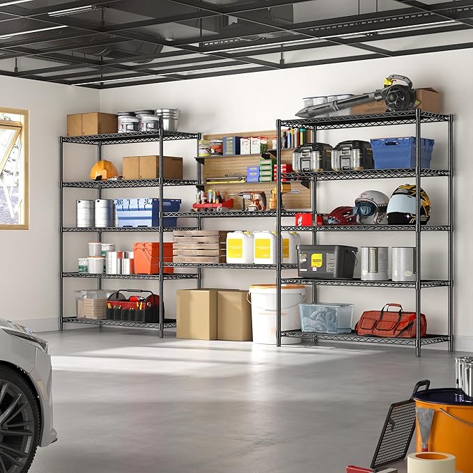 5 Tier Storage Shelves 71" H Wire Shelving Adjustable Metal Shelving,1000LBS Pantry Shelves Sturdy Steel Wire Shelf for Kitchen Commercial Pantry Garage Warehouse,71" H X35.5 W X13.8 D, Black