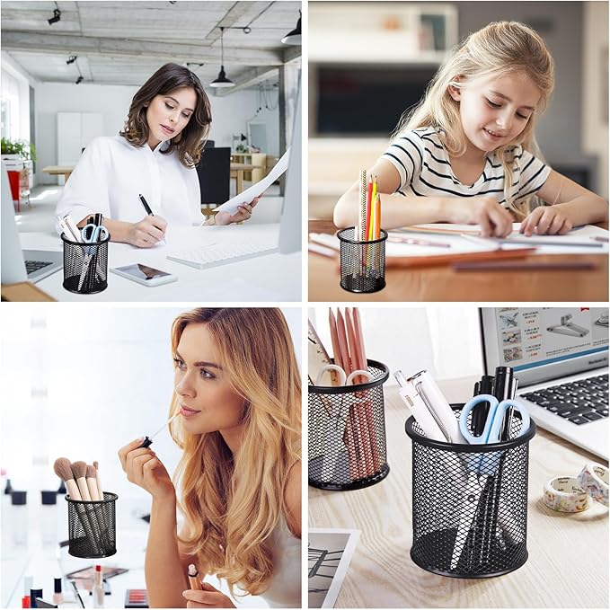 Marte Vanci Mesh Pencil Holder Pen Holder for Desk Metal Pencil Cup Holder Desktop Pencil Marker Brush Organizer for Home Office Multicolor 4 Packs