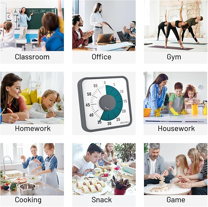 Secura 7.5 Inch Visual Timer, 60 Minute Visual Oversize Countdown Timer for Kids and Adults, Durable Mechanical Time Management Tool (Dark Green)