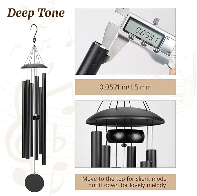 38" Large Wind Chimes with Deep Tone Sound, Coolest Metal Windchimes Outdoors with Pine Wood Striker, Unique Gift for Mom, Garden Decoration(Black)