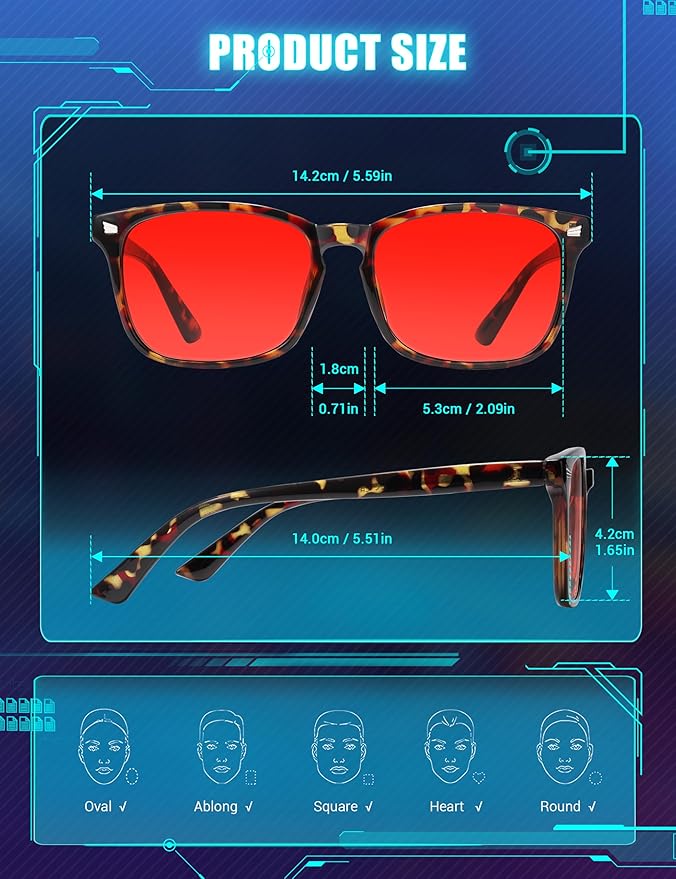 TIJN Sleep Glasses with Blue Green Light Blocking, Red Light Lens for Computer Gaming, Screen Fatigue & UV Protection