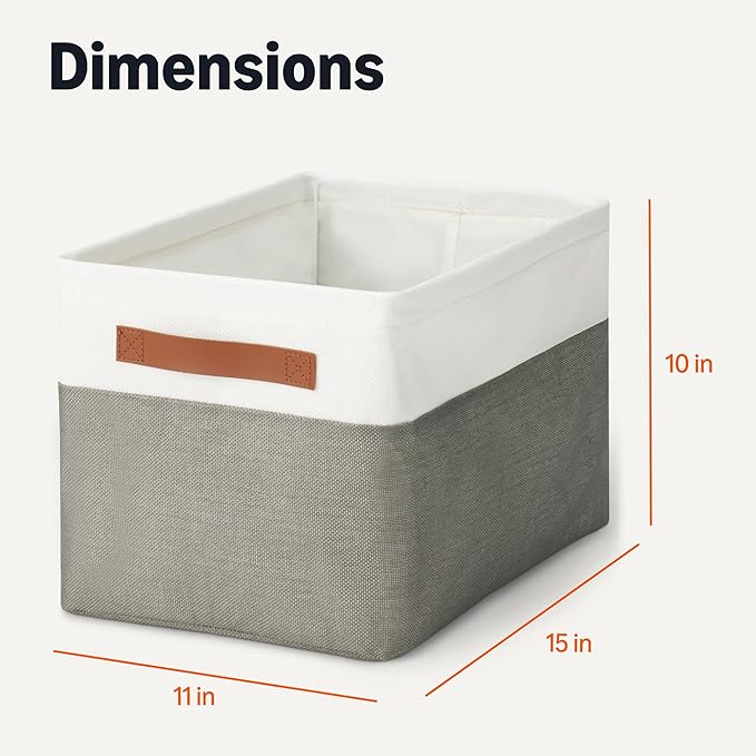 Amazon Basics Collapsible Storage Bins with Leather Handles, Charcoal, Large, Pack of 3