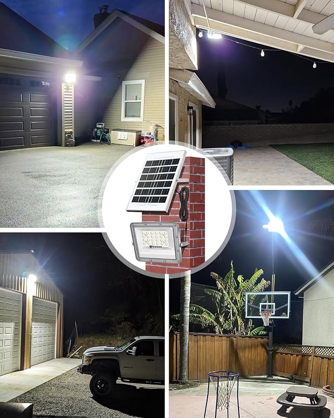 Outdoor Solar LED Flood Lights: Waterproof Security Patio Lights with Remote Control, 6500K Bright Illumination Dawn to Dusk Lighting for Fence, Yard, Backyard, Wall, House (5000MAH)