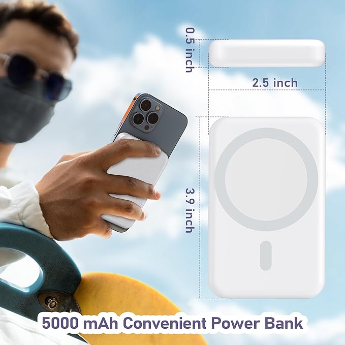 3 in 1 Wireless Charging Station: 5000mAh Removable Power Bank Charger Stand for iPhone/Apple Watch/Airpods - Portable Magnetic Battery Pack for Air 17 16 15 14 13 12 Series White