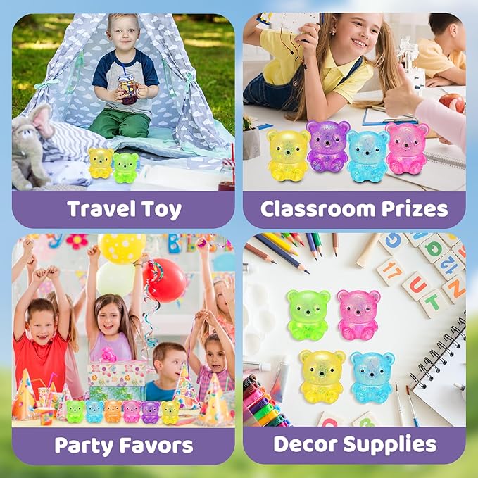 12Pack Fidget Toys Squishy ,Cute Bear Squeeze Ball , Stress Balls for Stress Relief,Pull Stretch Classroom Prize Party Favors Toys for Kids
