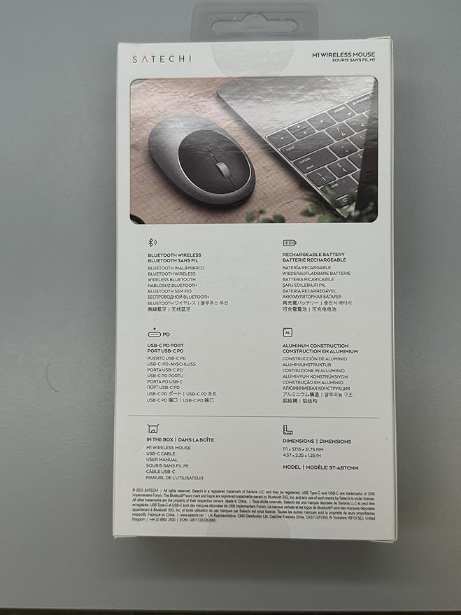 Satechi M1 Wireless Bluetooth Mouse, USB-C Rechargeable, Compact & Portable, for MacBook Air/Pro M4, iPad Air/Pro M4/M3, iPad mini, Mac mini, iMac & Windows - Space Gray