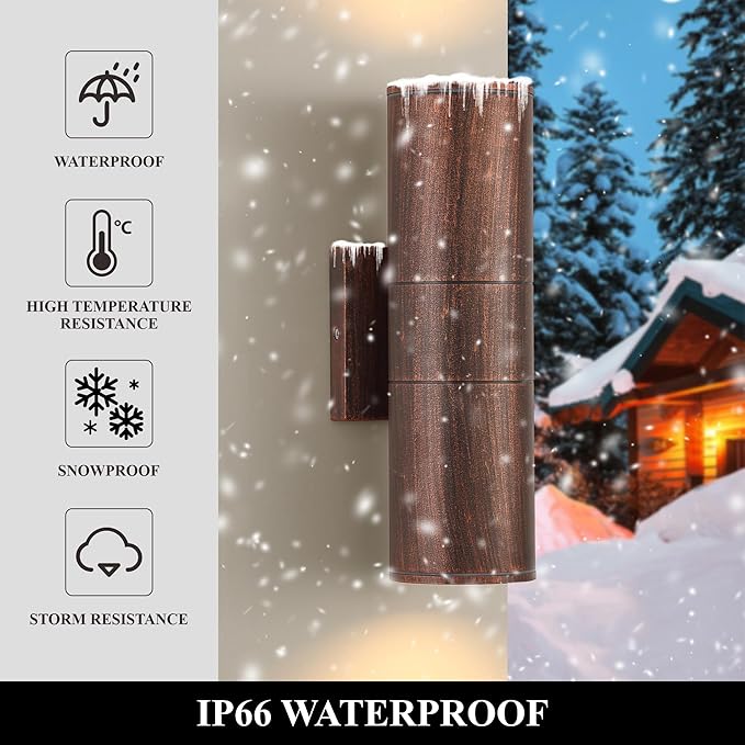 Dusk to Dawn Outdoor Lighting Sensor Wall Lights 2Pack, 12W 2700K Integrated LED Cylinder Up Down Lights Outdoor, IP65 Waterproof Aluminum Wall Sconce Exterior Wall Light for Porch Patio etc.